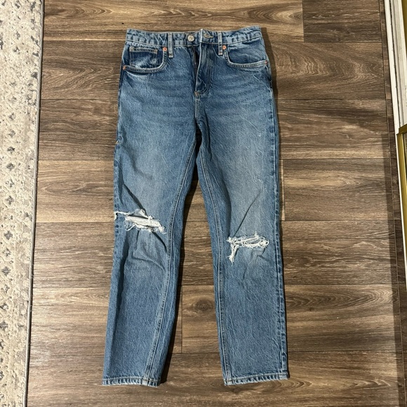 Zara Slim Fit High Waist Rise Ripped Distressed Jeans Light Blue - Picture 6 of 10